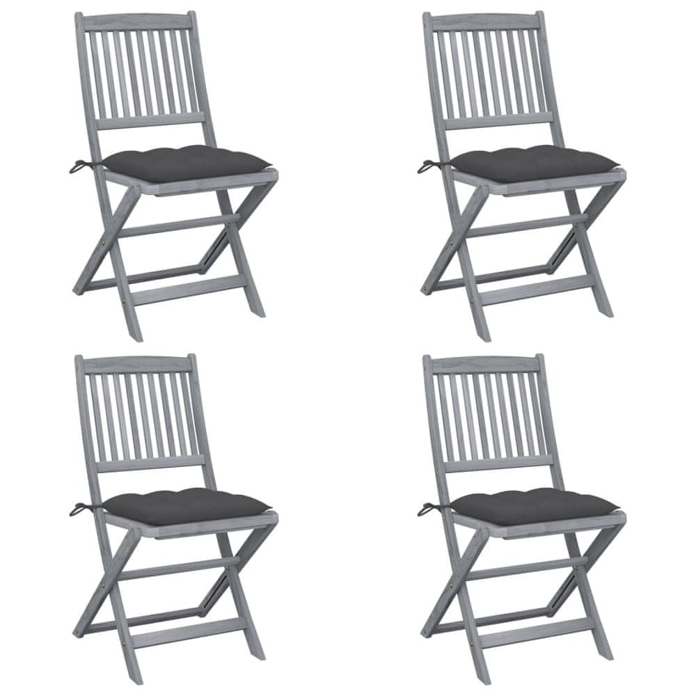 Vidaxl Skladacie vonkajšie stoličky s podložkami 4 ks akáciový masív